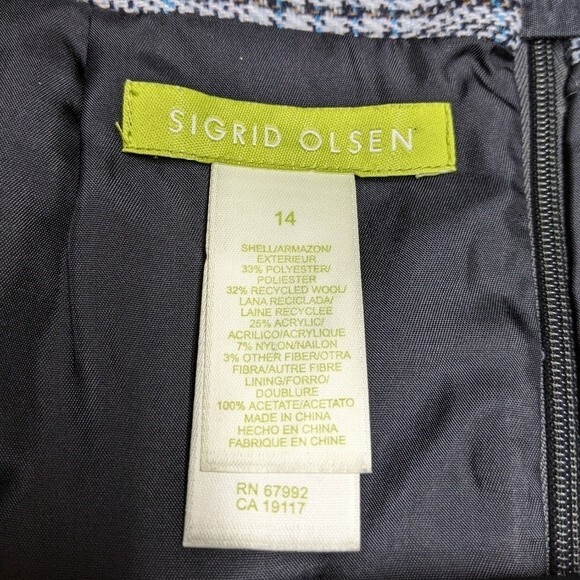 Sigrid Olsen Skirt Women Size 14 Wool Blend Plaid Fringe Trim Pleated - Picture 7 of 7